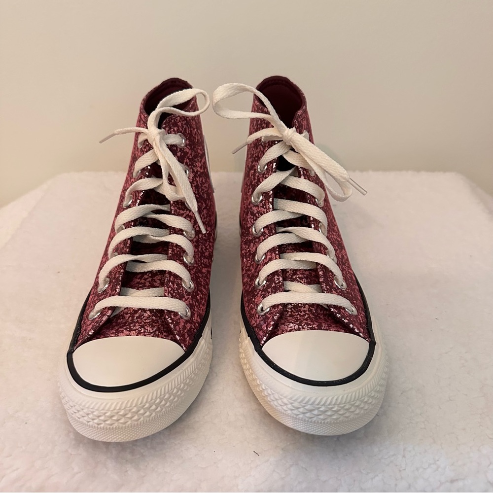 Converse Women's Sparkle Pink High-Tops - Picture 2 of 9